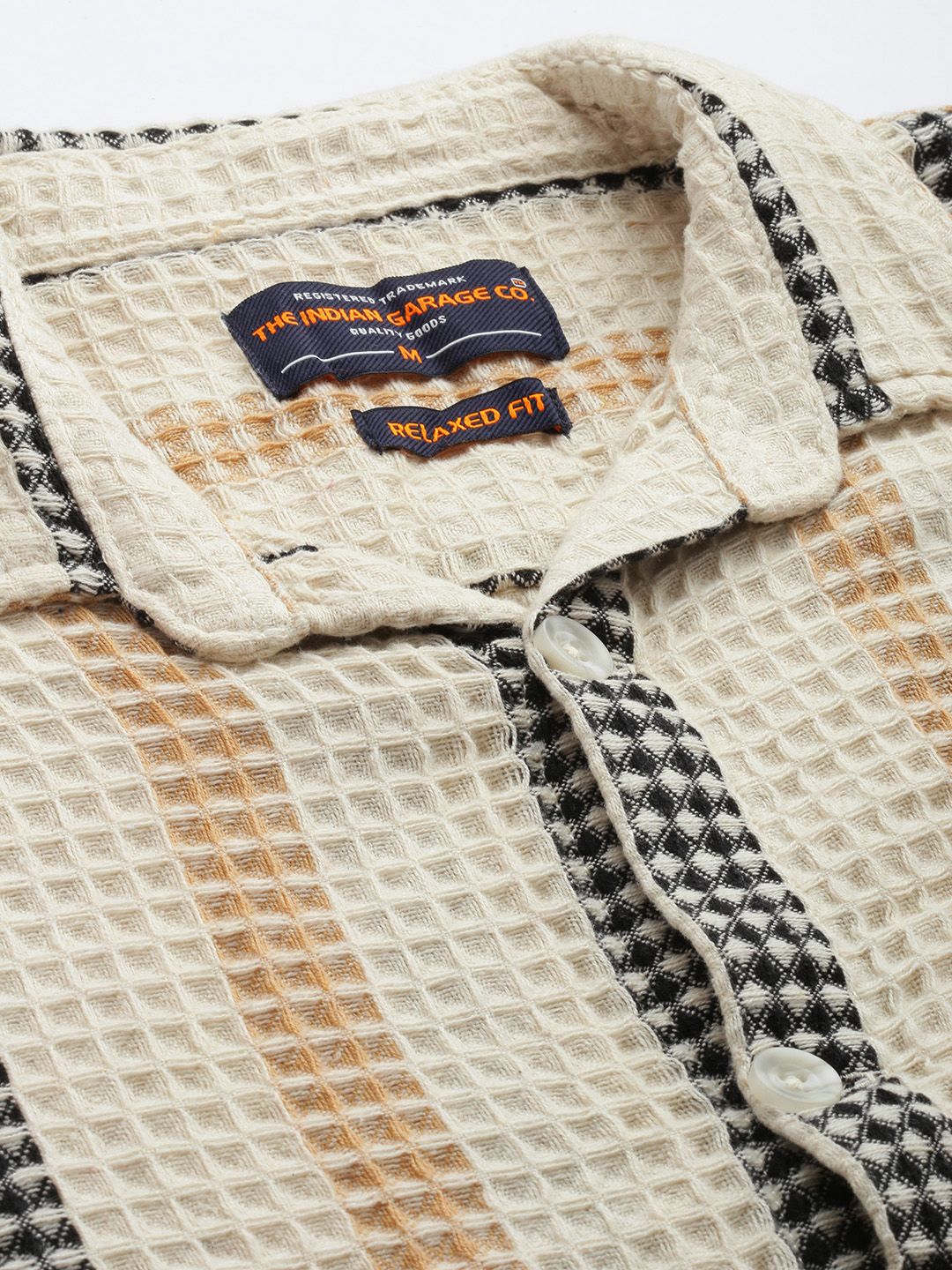 The Indian Garage Co Textured & Striped Pure Cotton Relaxed Fit Casual Shirt