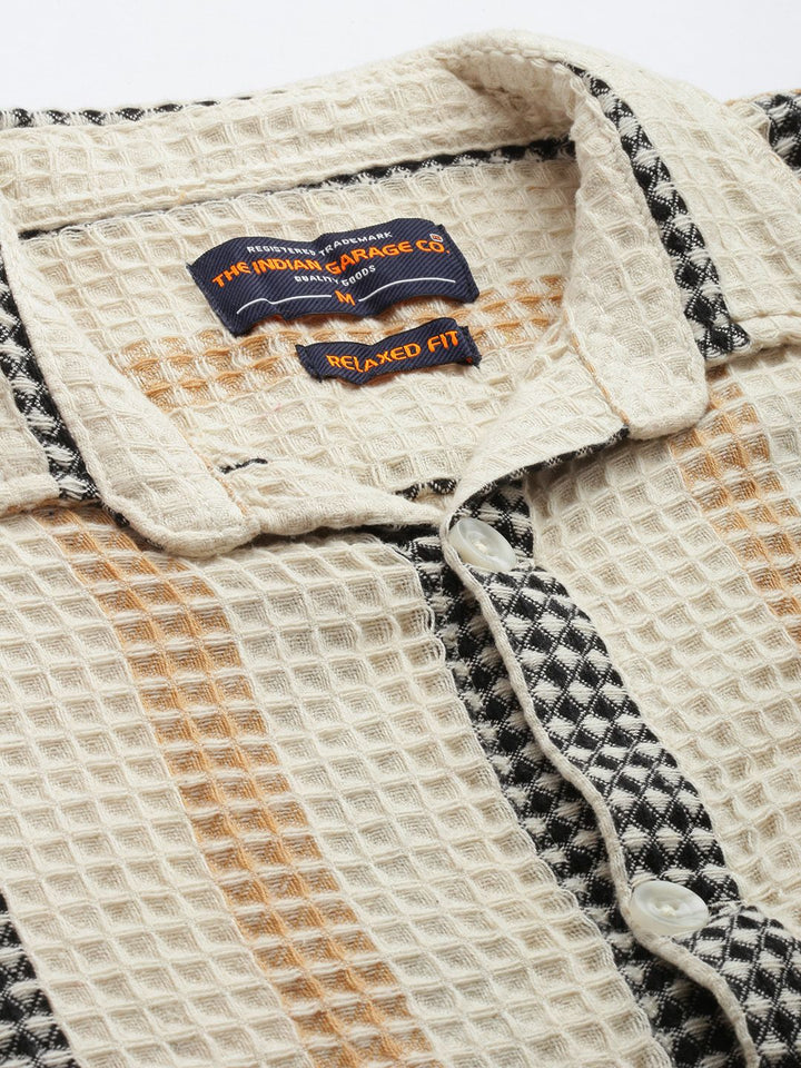 The Indian Garage Co Textured & Striped Pure Cotton Relaxed Fit Casual Shirt