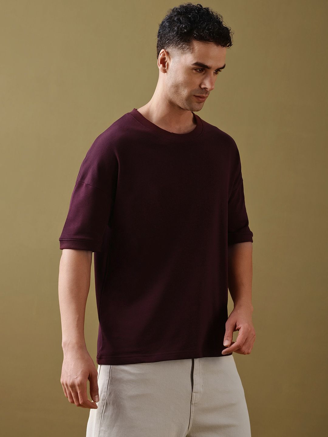 DILLINGER Men Solid Ultra Soft Drapey Cotton Oversized Drop Shoulder T-Shirt