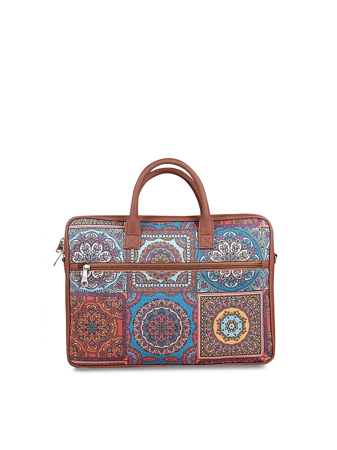 ZOUK Adult Brown & Blue Mandala Printed Jute Laptop Bag