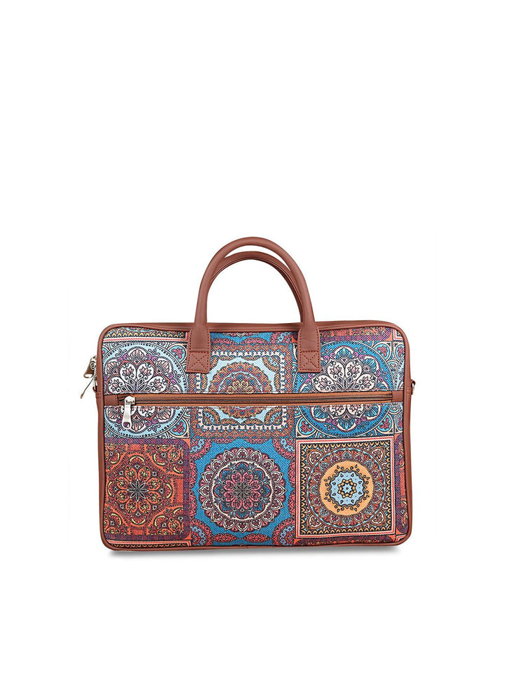 ZOUK Adult Brown & Blue Mandala Printed Jute Laptop Bag