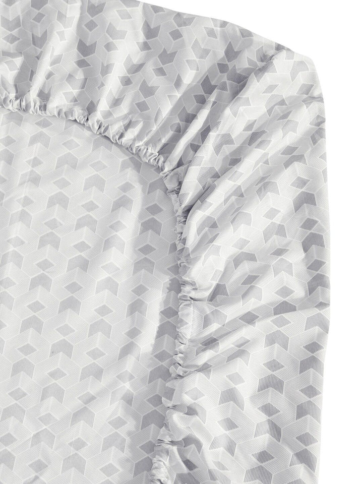 KLOTTHE Grey & White Fitted Printed 300 TC Single Bedsheet & 1 Pillow Cover