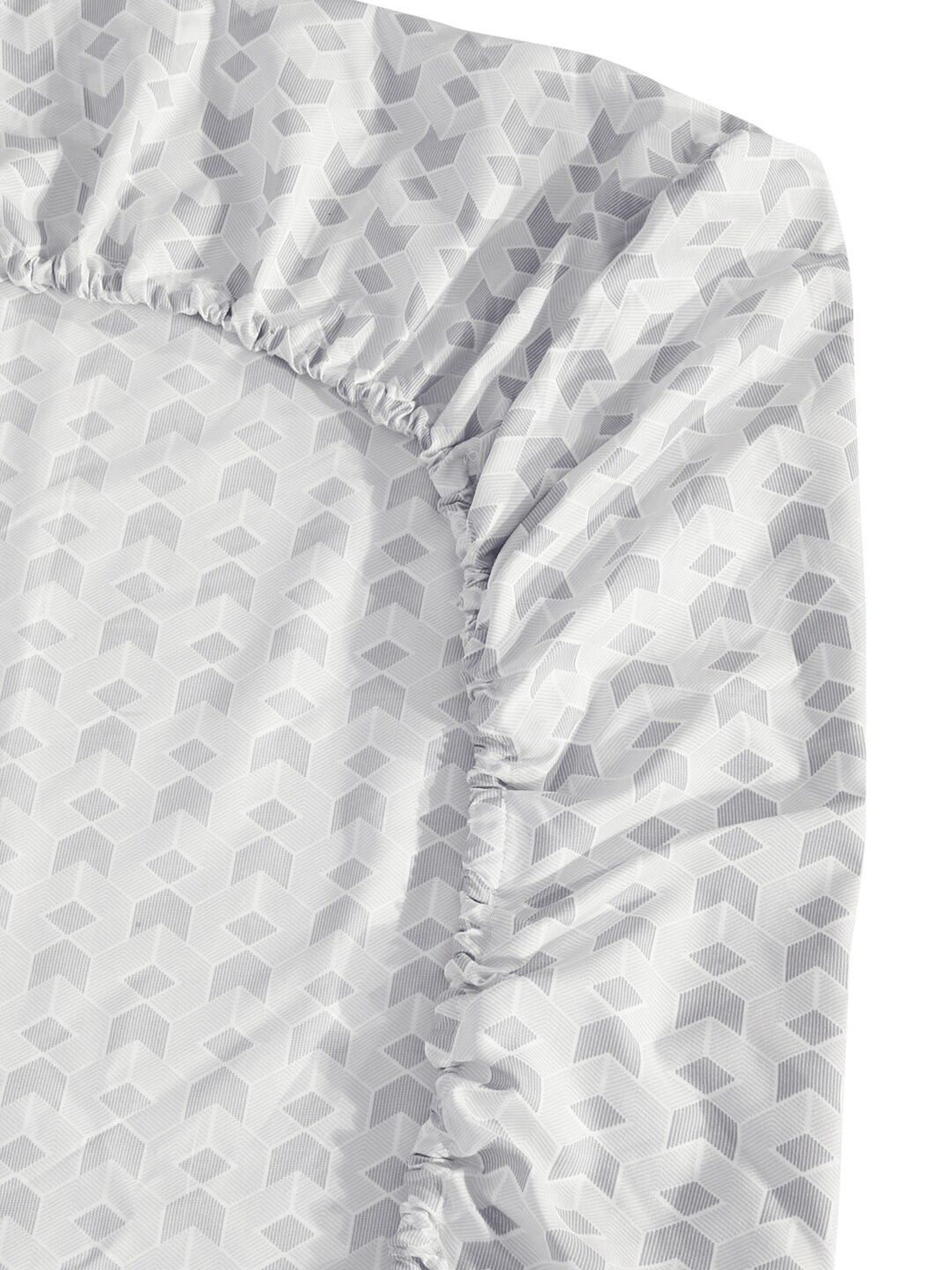 KLOTTHE Grey & White Fitted Printed 300 TC Single Bedsheet & 1 Pillow Cover