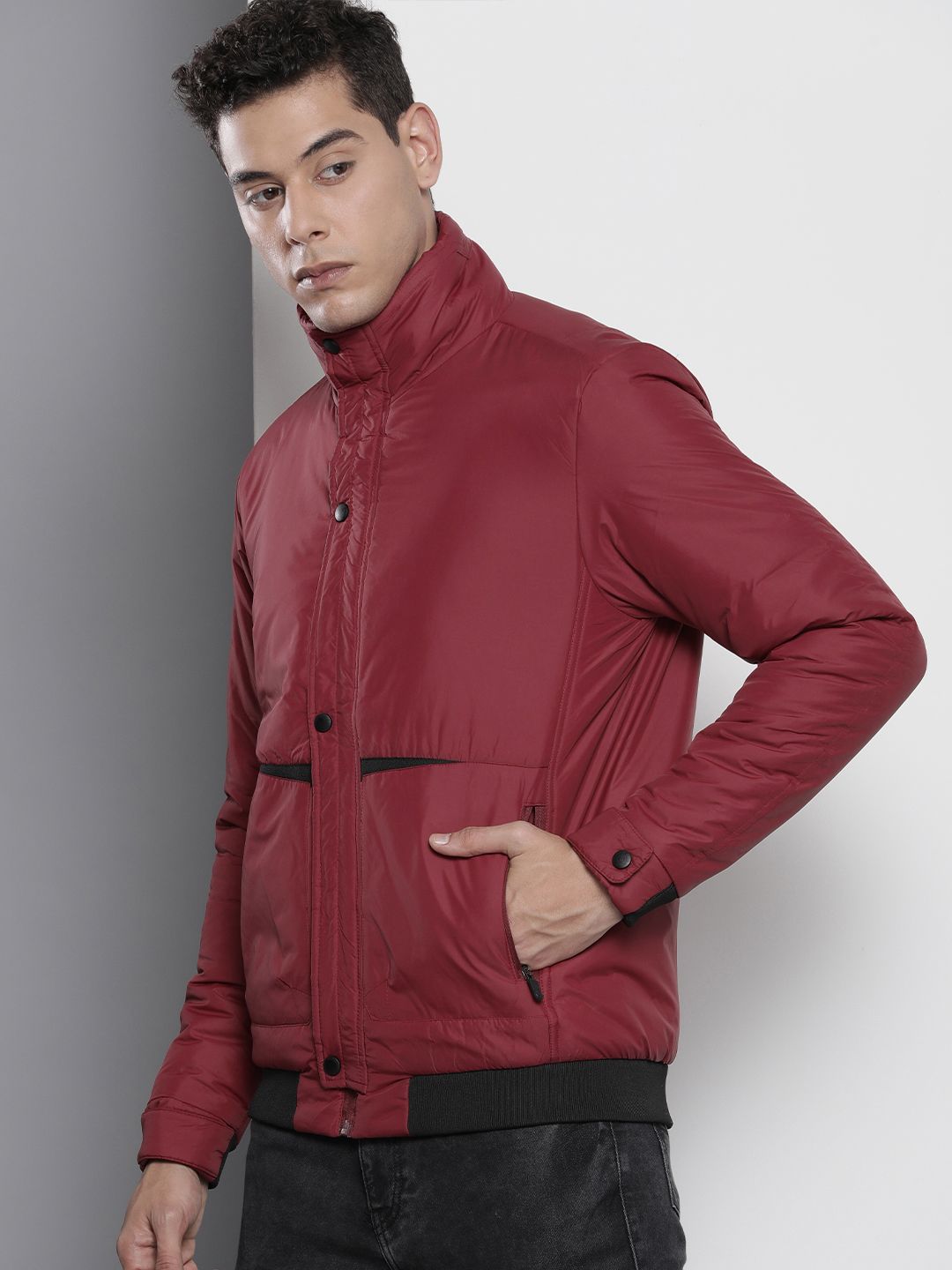 The Indian Garage Co Men Zip-Front Bomber Jacket with Zip Pockets