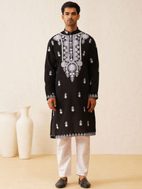 SOJANYA LUXE Embroidered Mandarin Collar Long Sleeves Cotton Straight Kurta