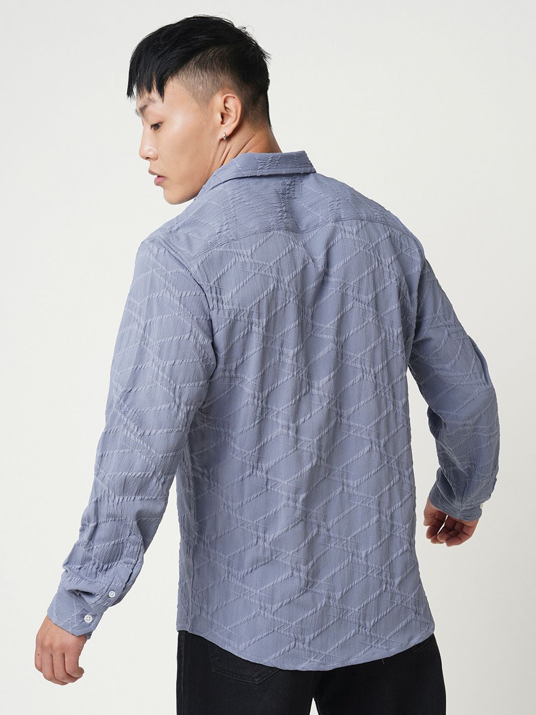 VASTRADO Men Classic Fit Spread Collar Textured Casual Shirt