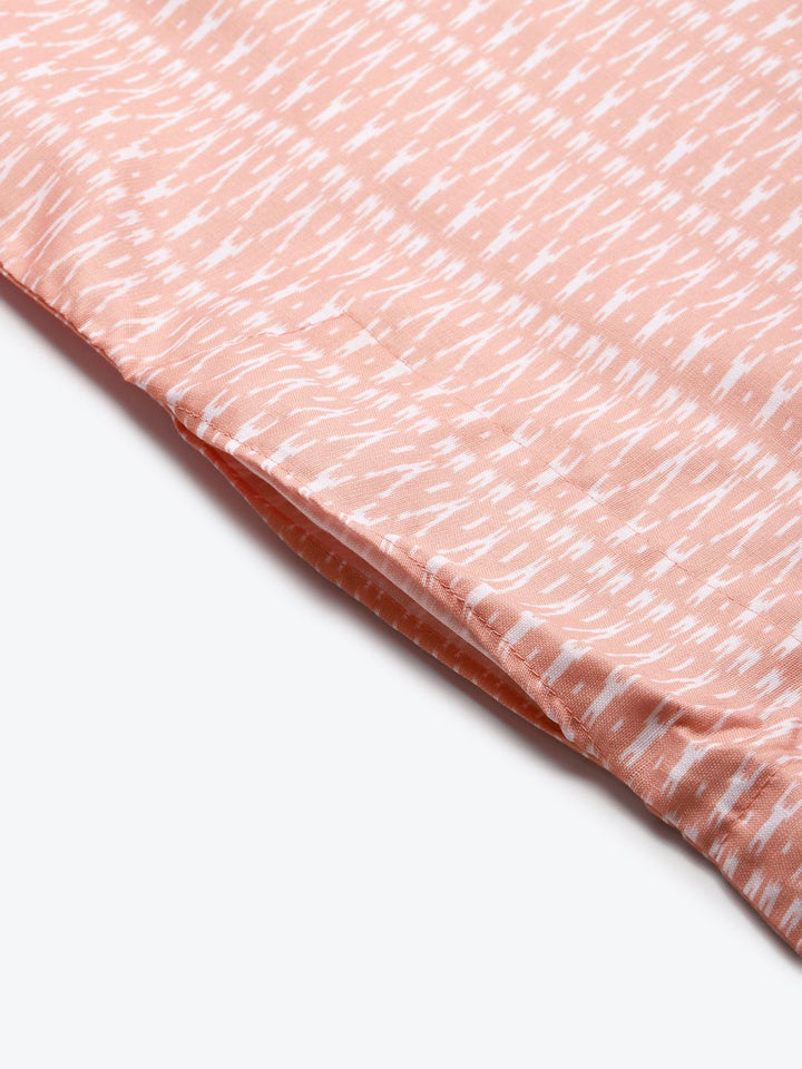 SOJANYA Men Peach-Coloured & White Pure Cotton Leheriya Printed Kurta