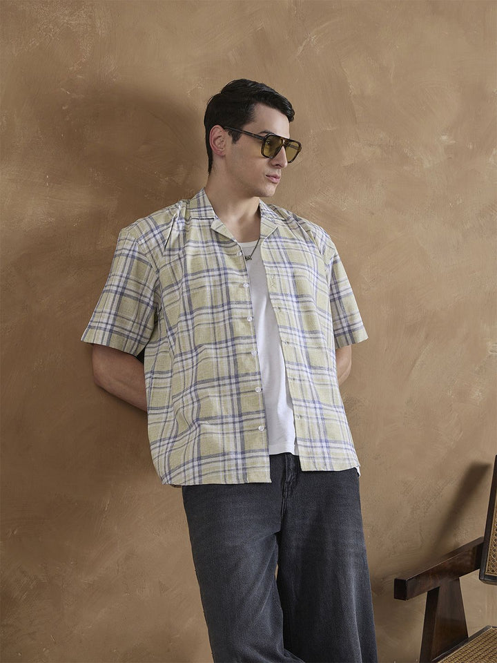 DENNISON Oversized Checked Cuban Collar Shirt