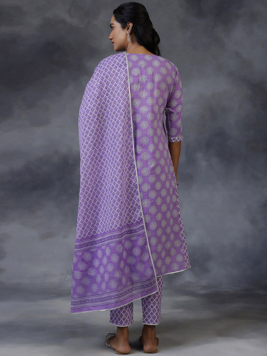Libas Ethnic Motifs Printed A-Line Pure Cotton Kurta with Trousers & Dupatta
