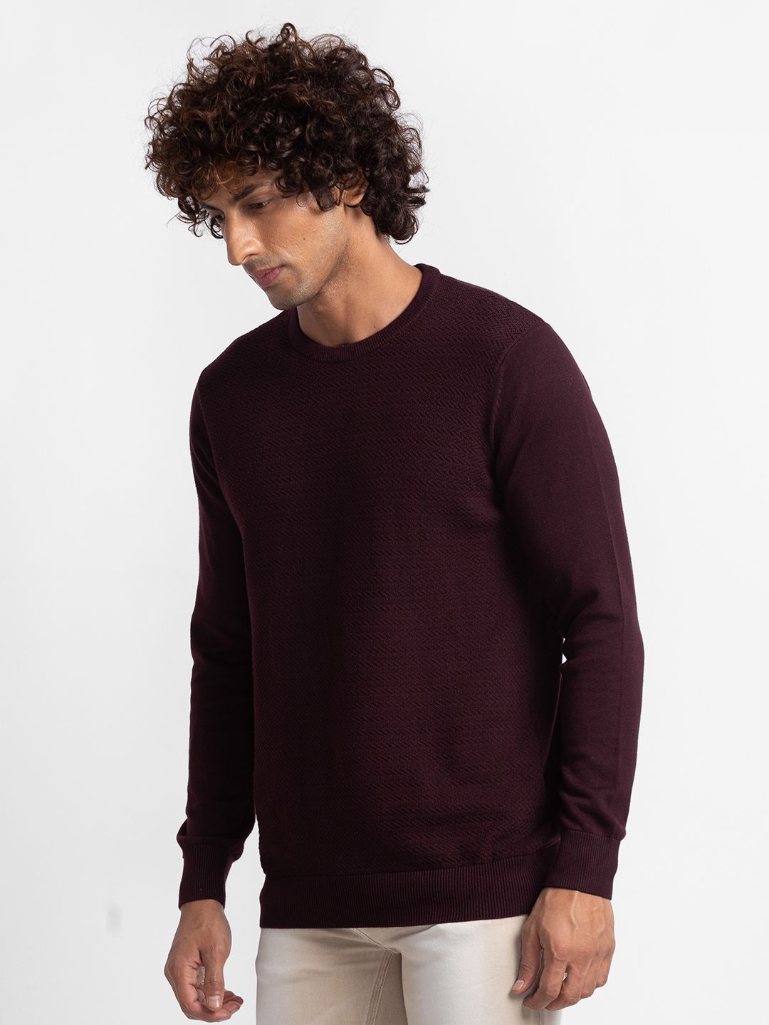 SPYKAR Pure Cotton Round Neck Cable Knit Pullover Sweater