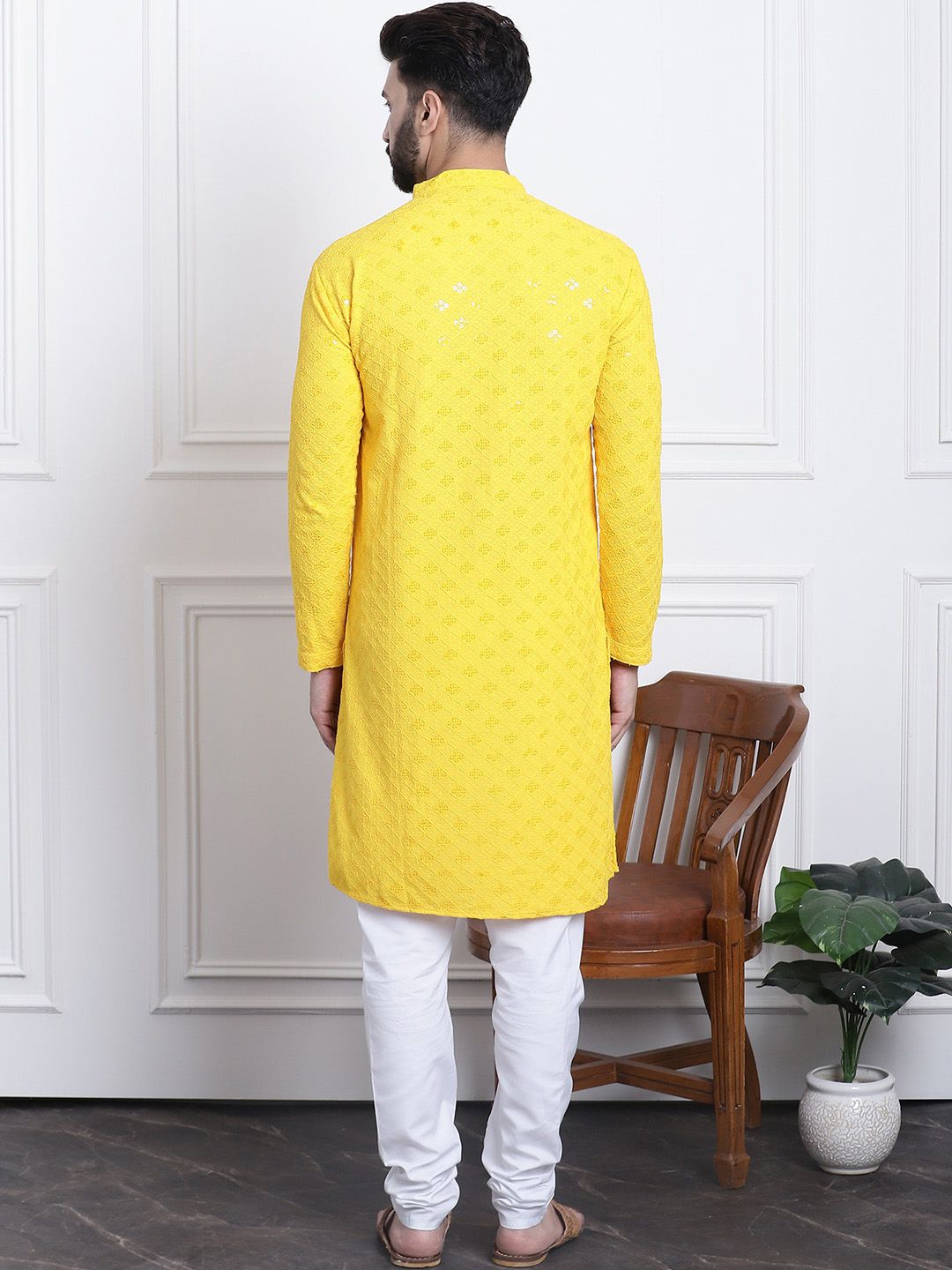 SOJANYA Ethnic Motif Embroidered Sequinned Pure Cotton Kurta with Churidar