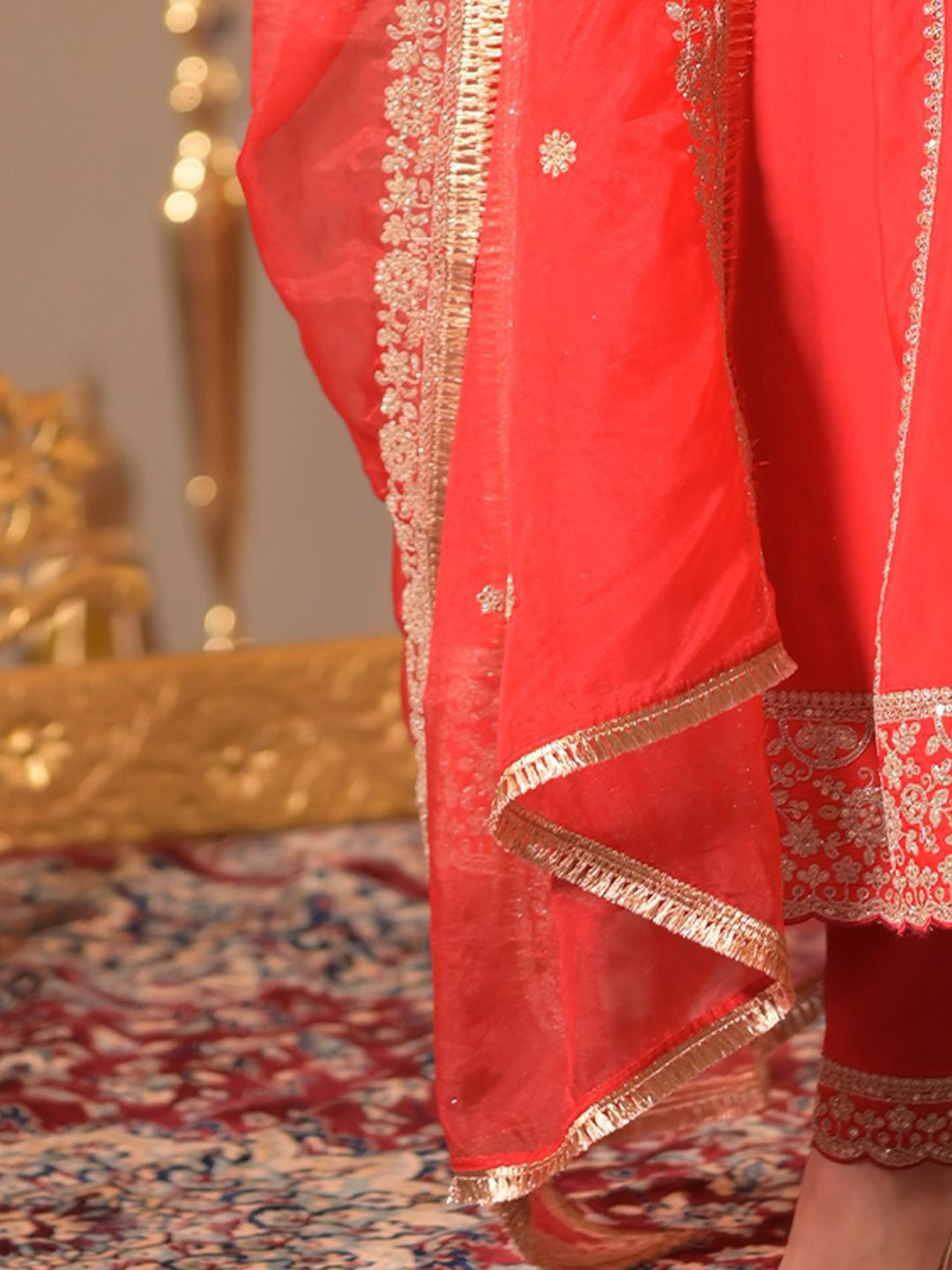 Indo Era Ethnic Motifs Embroidered Zari A-Line Kurta With Trousers & Dupatta
