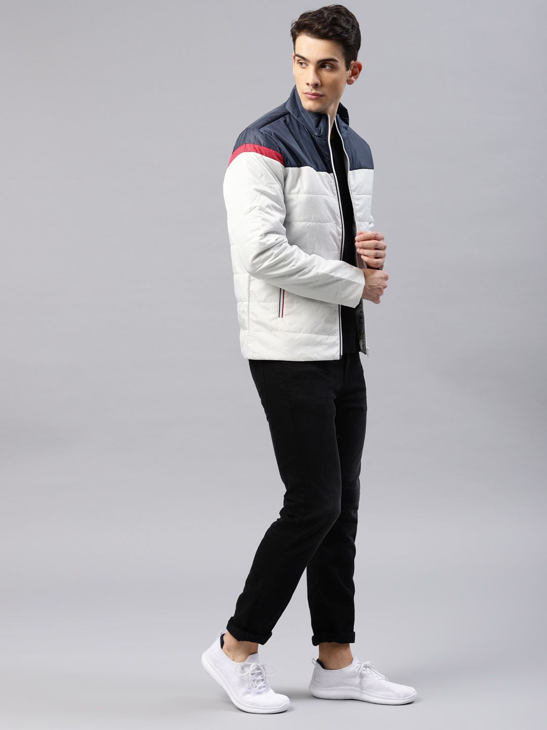 HRX by Hrithik Roshan Men White & Navy Blue Colourblocked Padded Jacket