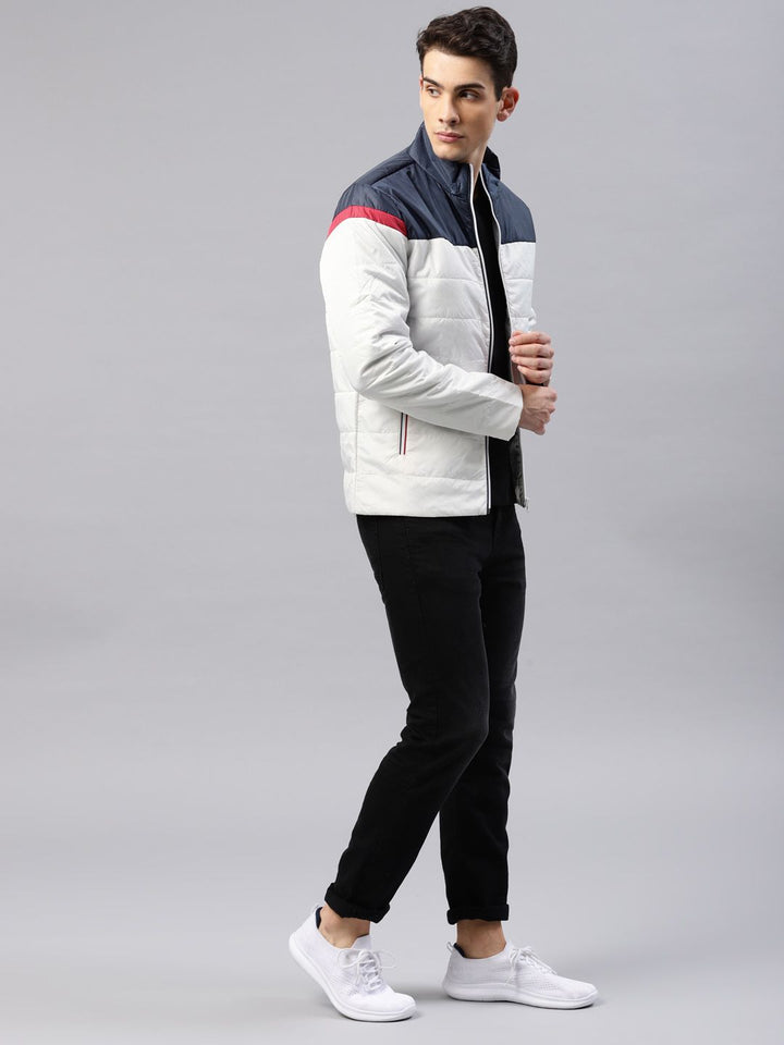 HRX by Hrithik Roshan Men White & Navy Blue Colourblocked Padded Jacket