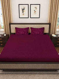 KLOTTHE Maroon 300 TC Woolen Double Bed Sheet With 2 Pillow Covers