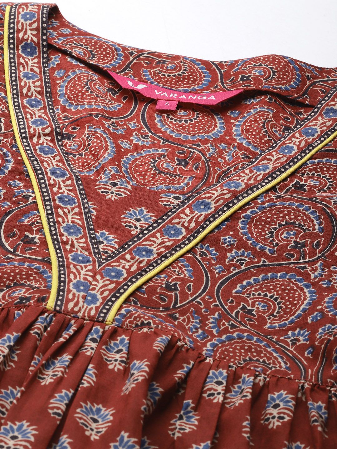 Varanga Women Maroon Alia cut Ethnic Jaipuri Printed A line Pure Cotton Kurta