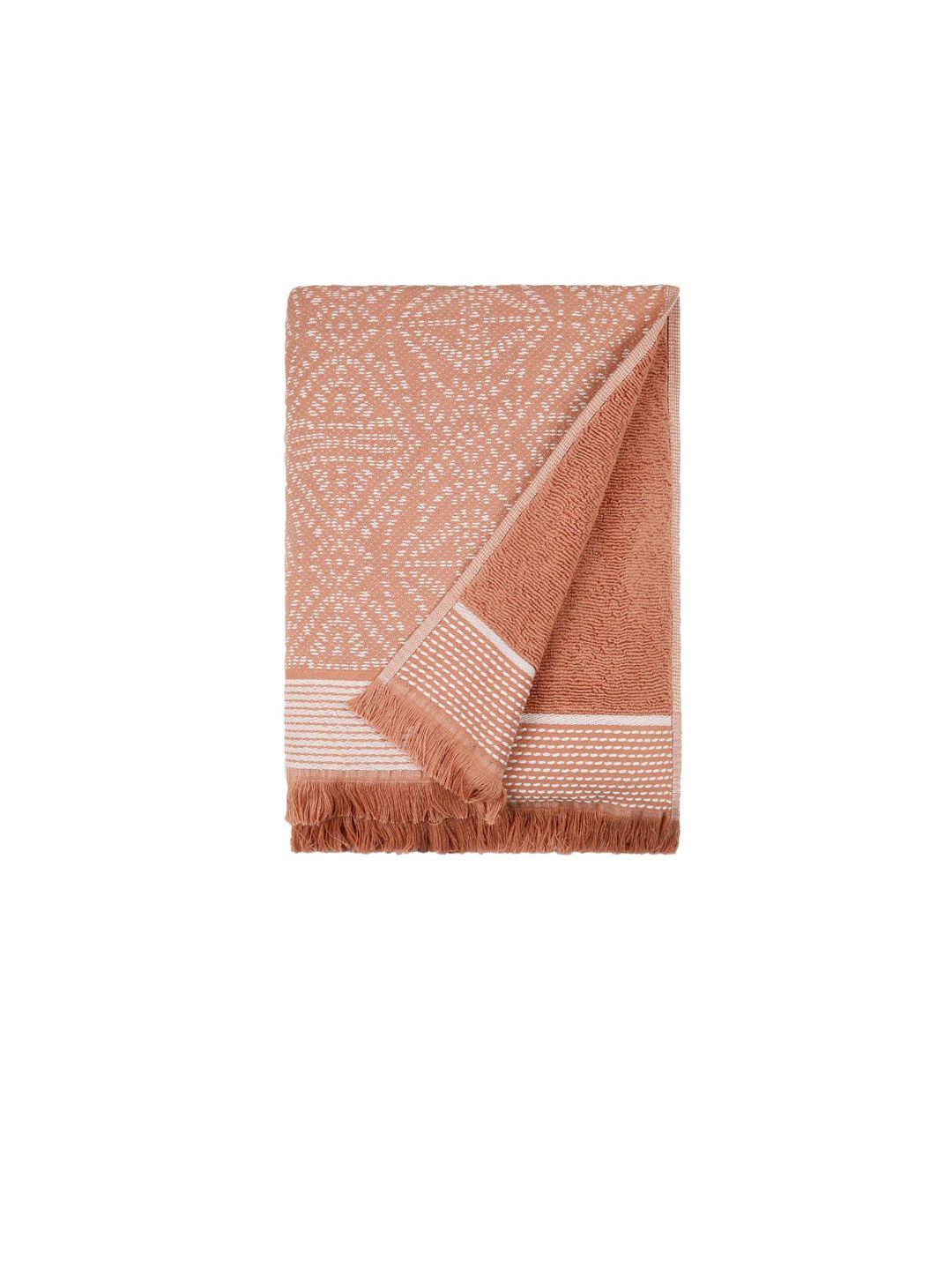 MYTRIDENT Orange-Coloured & White Ethnic Motifs Printed Cotton 500 GSM Bath Towel