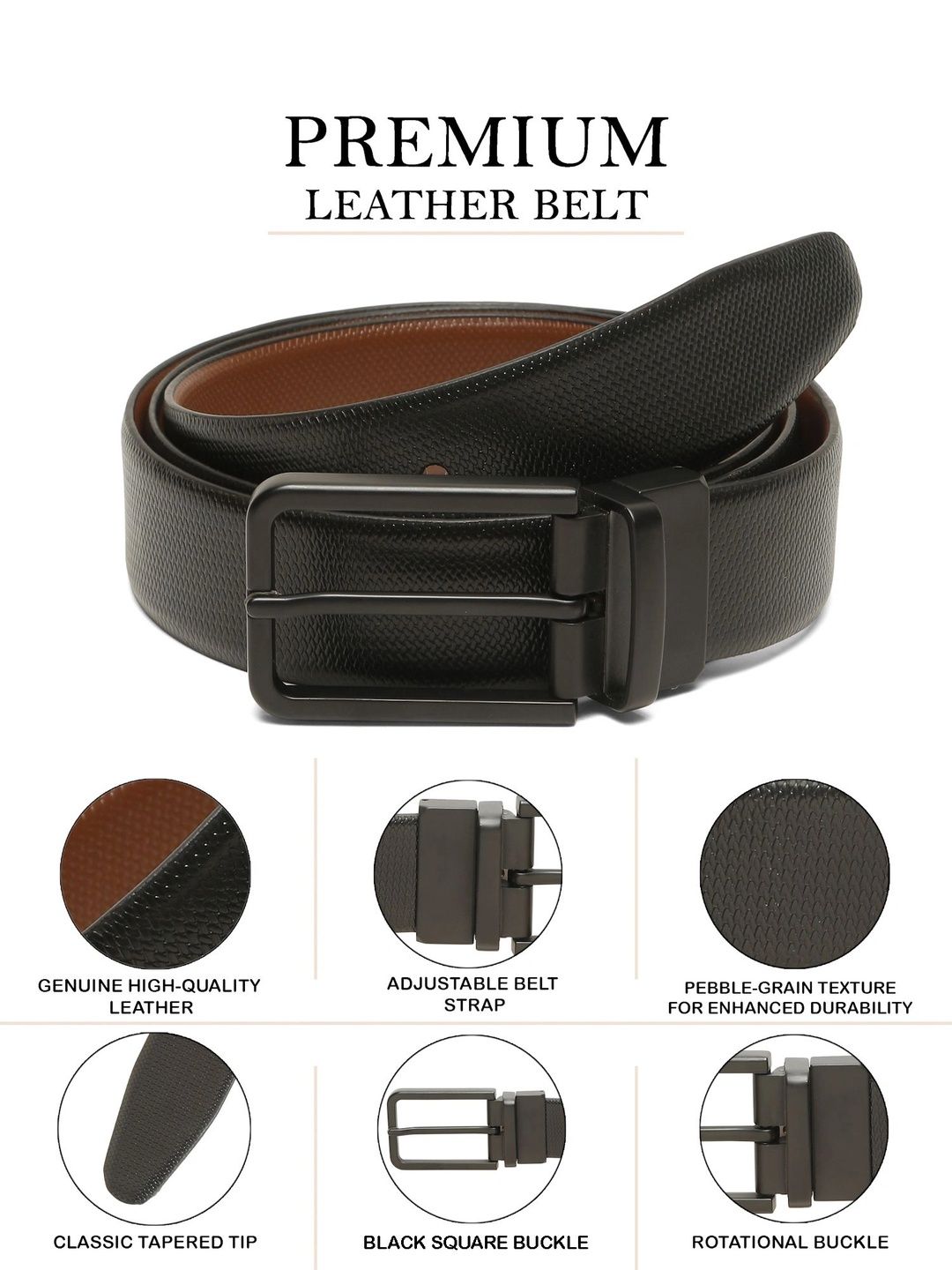 Teakwood Leathers Men Textured Leather Reversible Belt