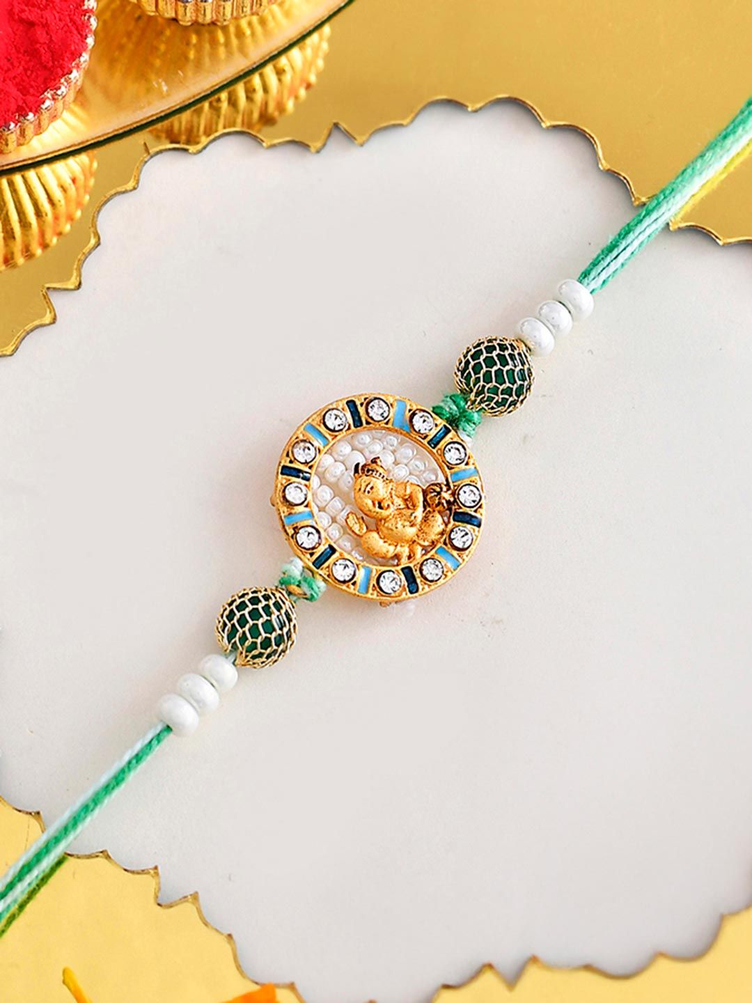Voylla Men Lord Ganesh Pearl Beaded Rakhi