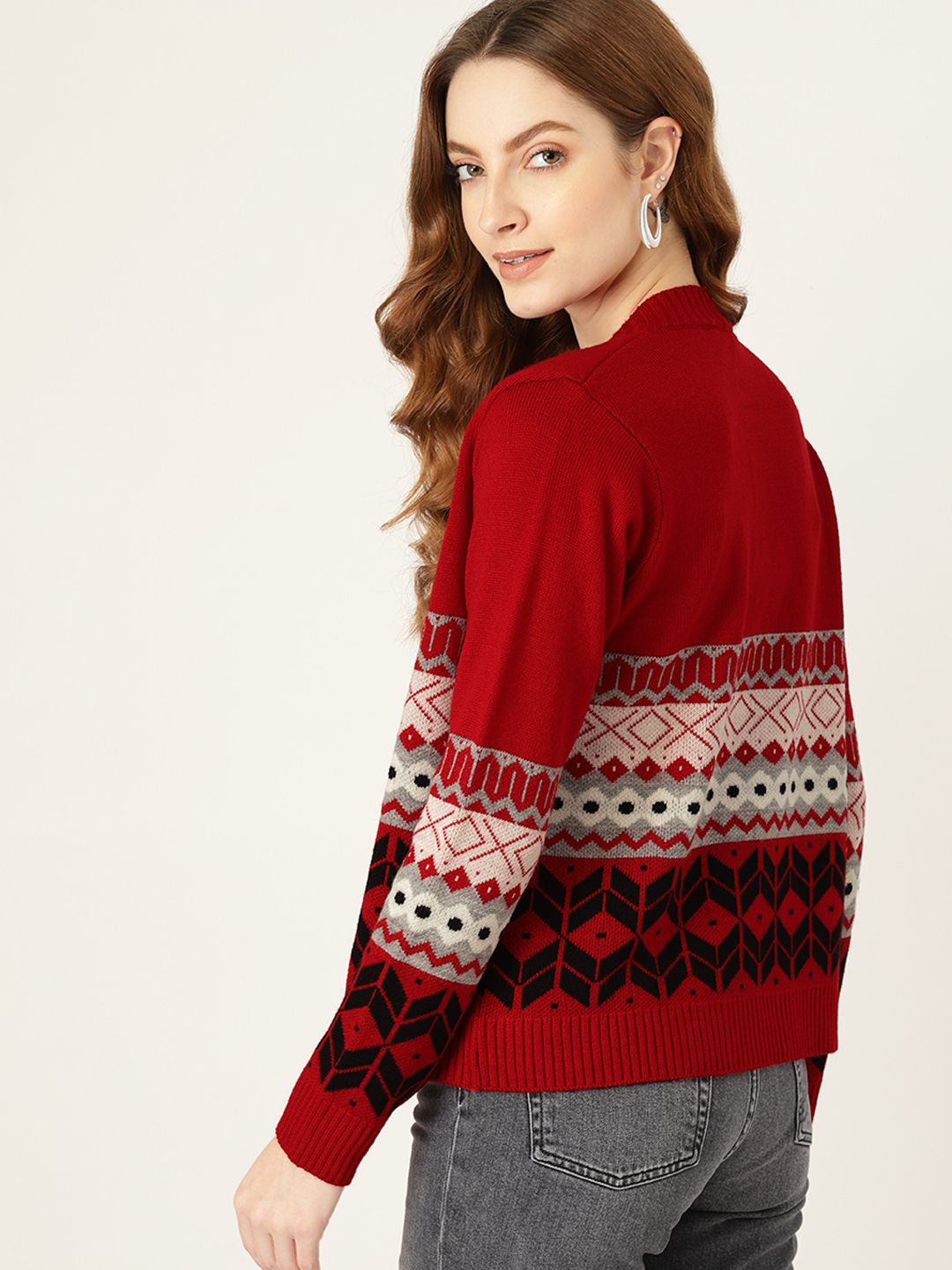 DressBerry Women Gorgeous Red Fair Isle Knitted Sweater