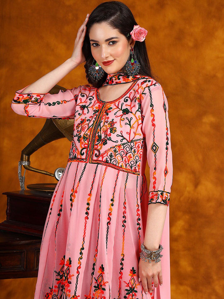 KALINI Ethnic Motifs Embroidered Anarkali Kurta With Dupatta Set