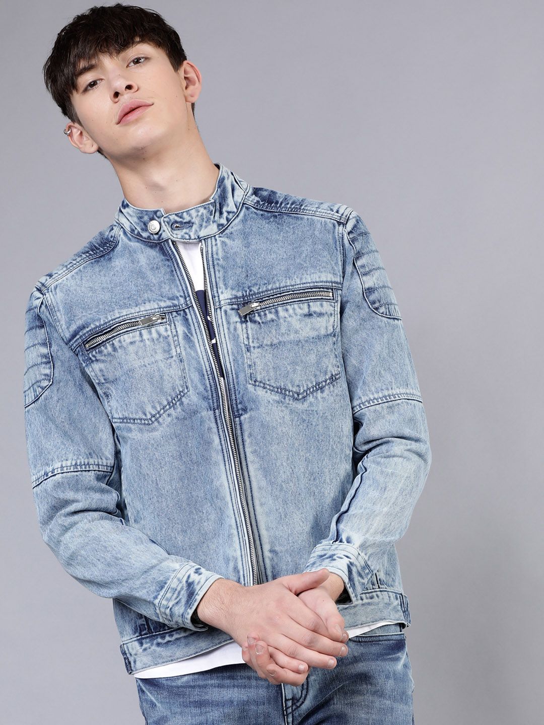 HIGHLANDER Men Blue Solid Denim Jacket