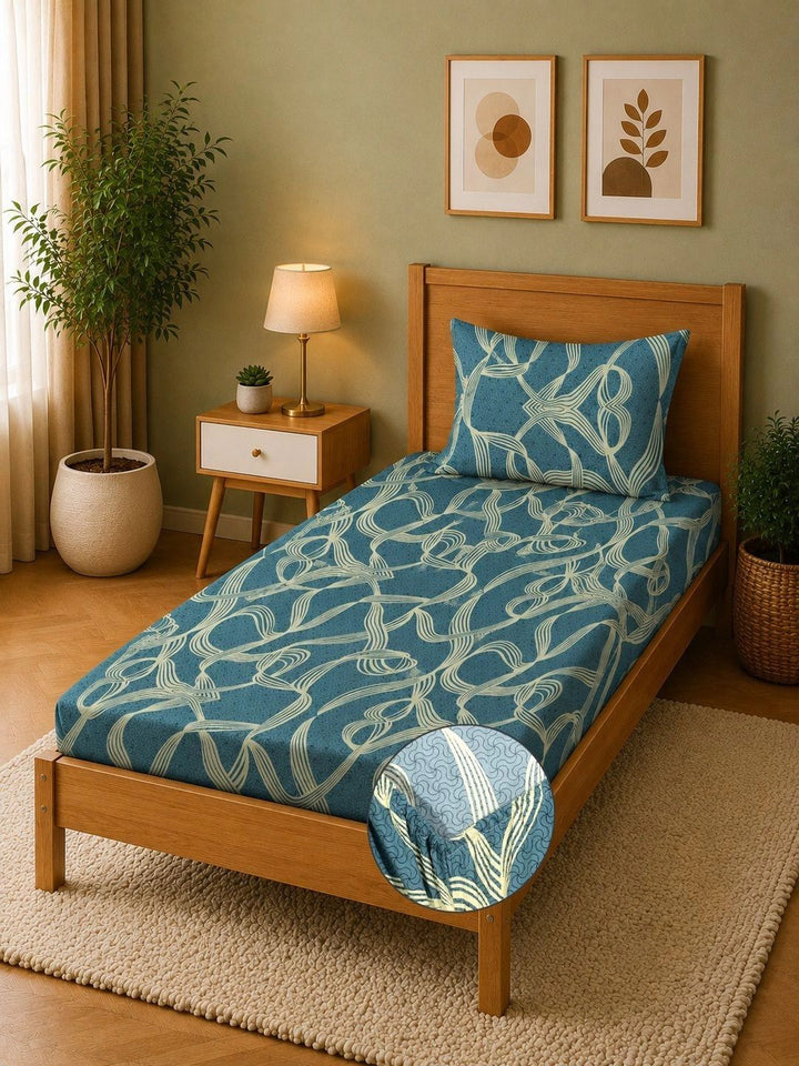 Moda Rapido X KLOTTHE Biru Turquoise & Berwarna Krim 300 TC Cadar Tempat Tidur Single dengan 1 Sarung Bantal
