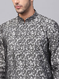 SOJANYA Men Grey & White Woven Design Straight Kurta