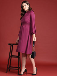 all about you Keyhole Neck Puff Sleeves Smocked Detail Fit & Flare Dress