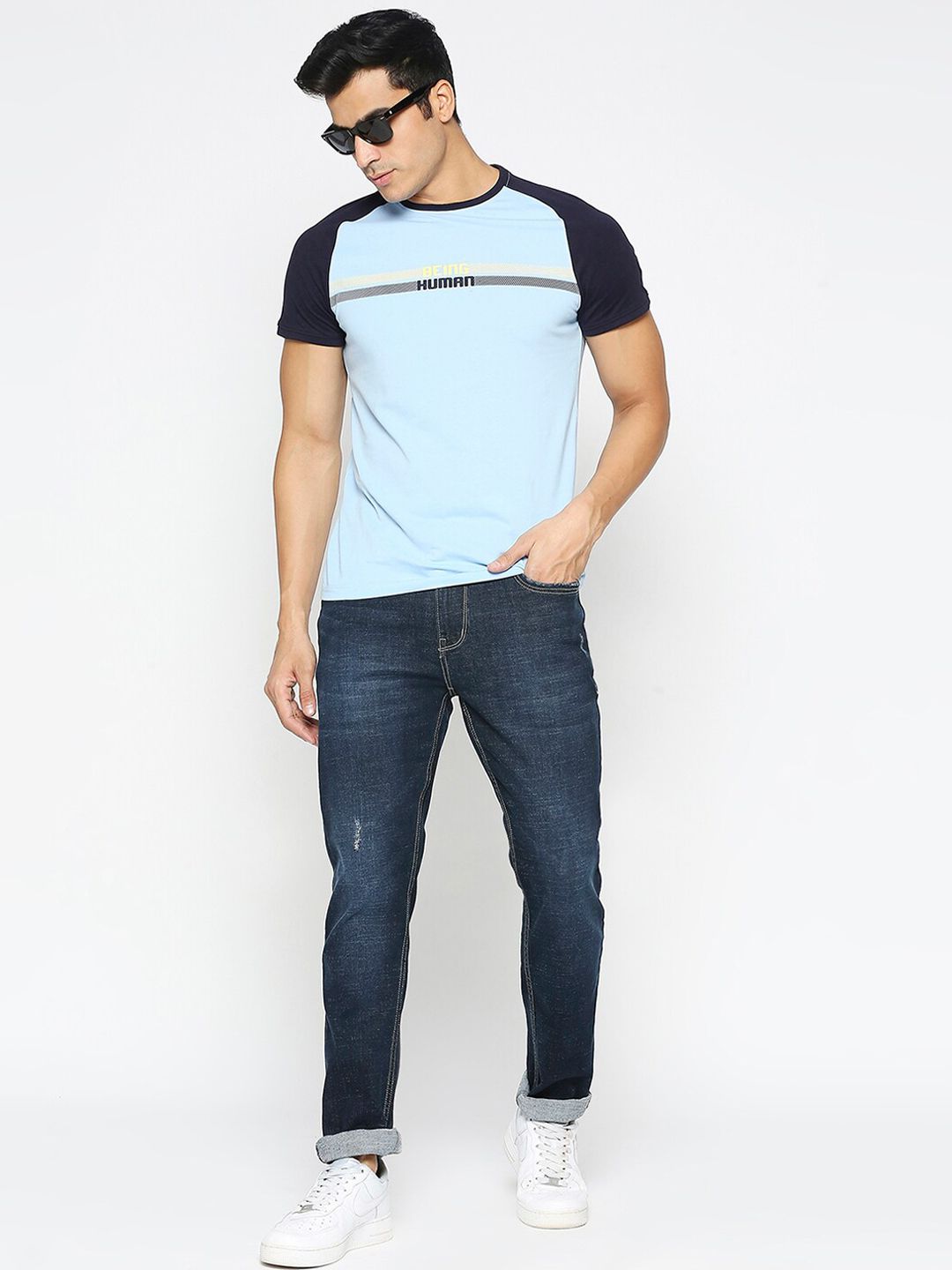 Being Human Men Low Distress Light Fade Skinny Fit Jeans