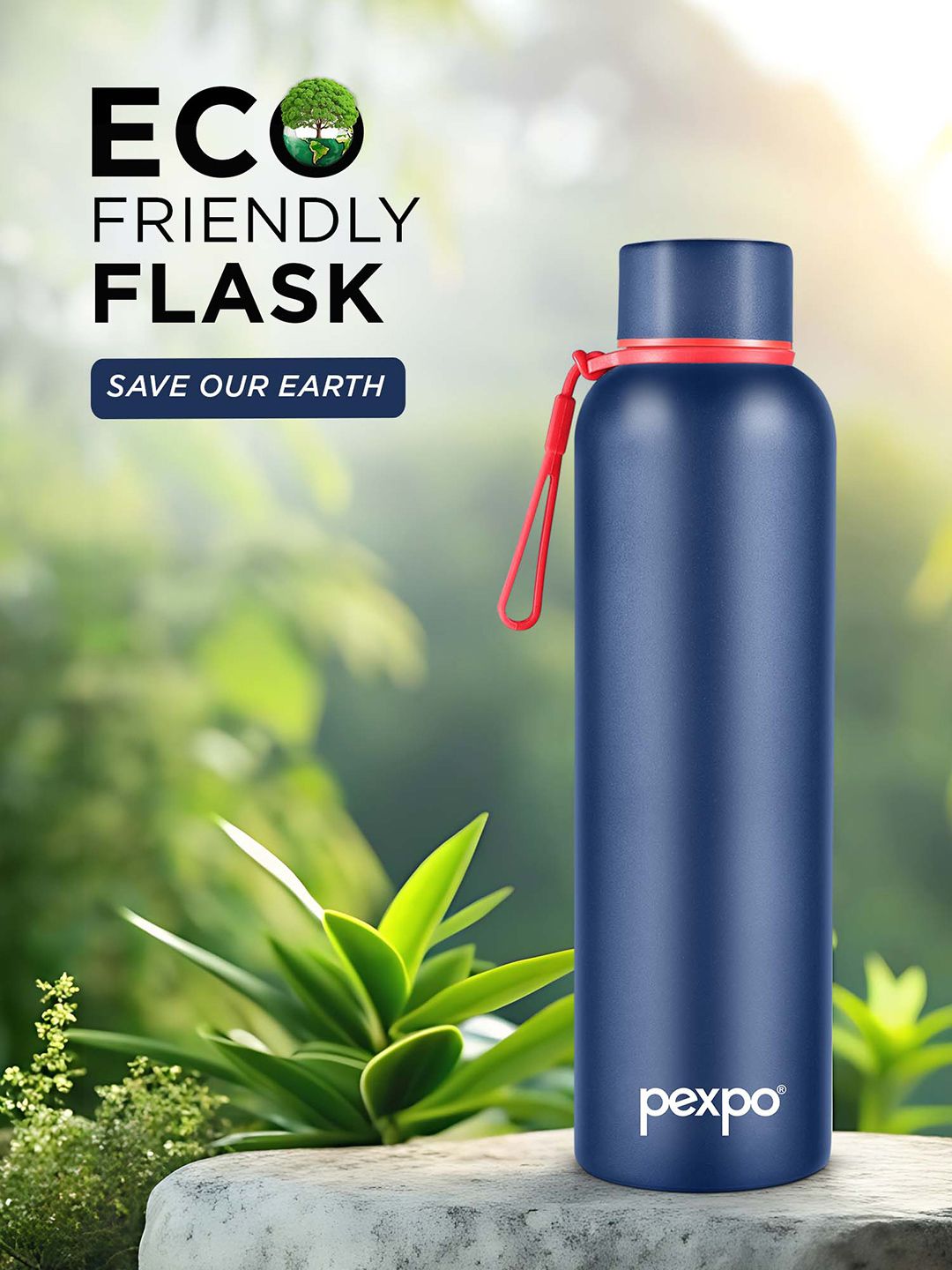 Pexpo Bravo Denim Blue ISI Certified Thermosteel Hot & Cold Flask Water Bottle - 1 L