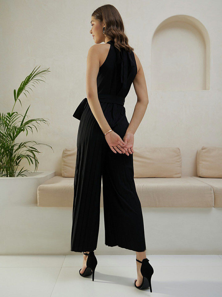 Berrylush Black High Neck Sleeveless Culotte Jumpsuit