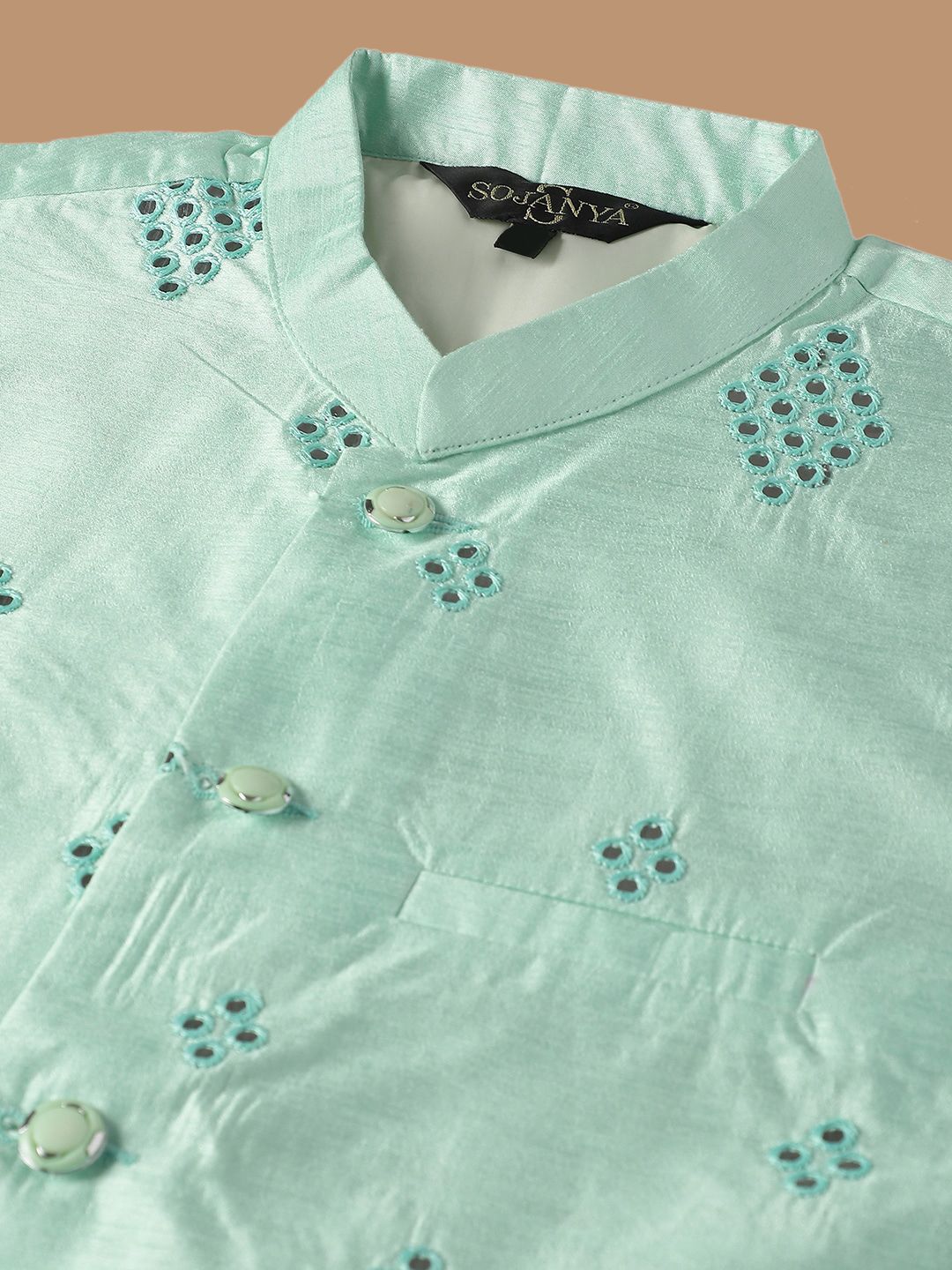 SOJANYA Embroidered Pure Cotton Kurta & Pyjamas with Nehru jacket