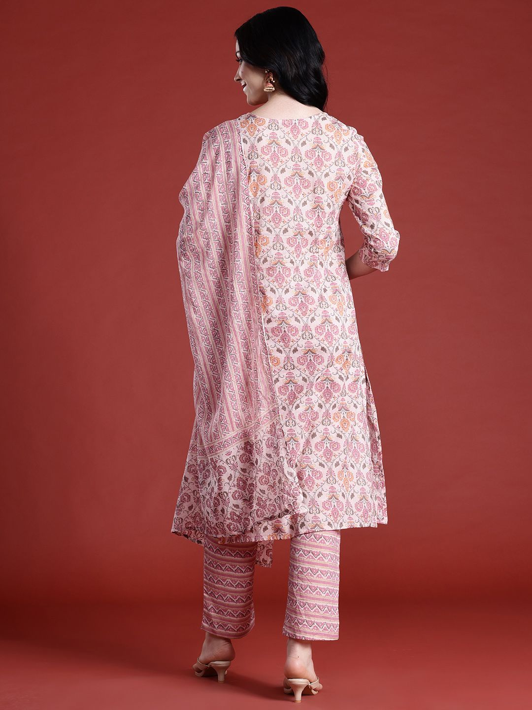 Anouk Ethnic Motifs Printed Pure Cotton Kurta with Trousers & With Dupatta