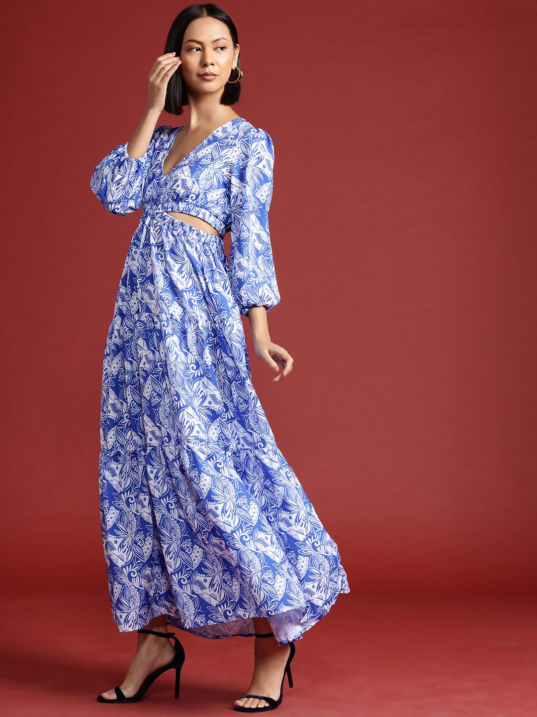 all about you Ethnic Motifs Print Cut-Out Maxi Dress