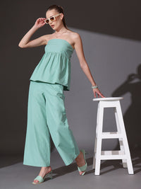 STREET 9 Solid Off Shoulder Top With Flared Trousers Co-Ords
