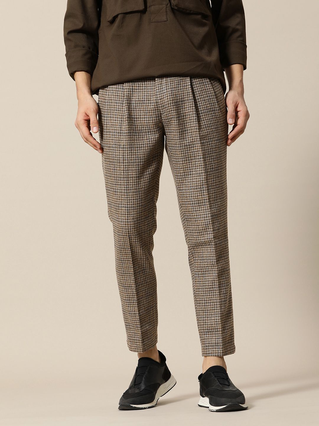Mr Bowerbird Men Checked Tailored Pleated Trousers