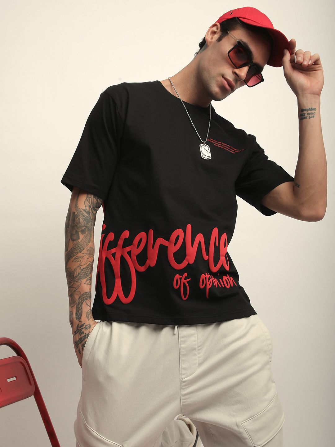 Difference Of Opinion Men Short Sleeve Oversized Crew Neck Printed Tshirt