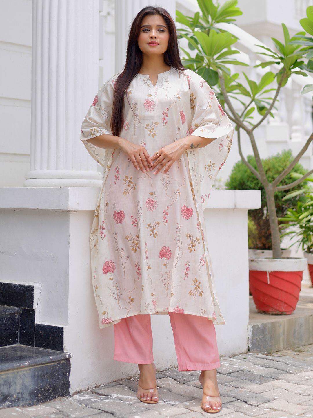 Libas Floral Printed Kimono Sleeves Tunic & Palazzo Co-Ords