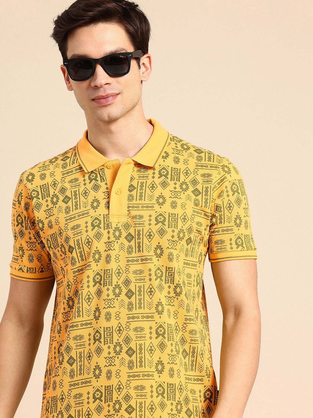 Being Human Geometric Printed Polo Collar Pure Cotton T-shirt