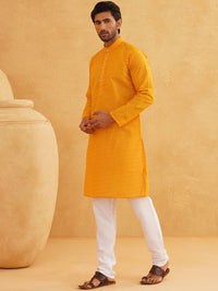 SOJANYA Ethnic Motifs Embroidered Band Collar Thread Work Cotton Kurta With Churidar