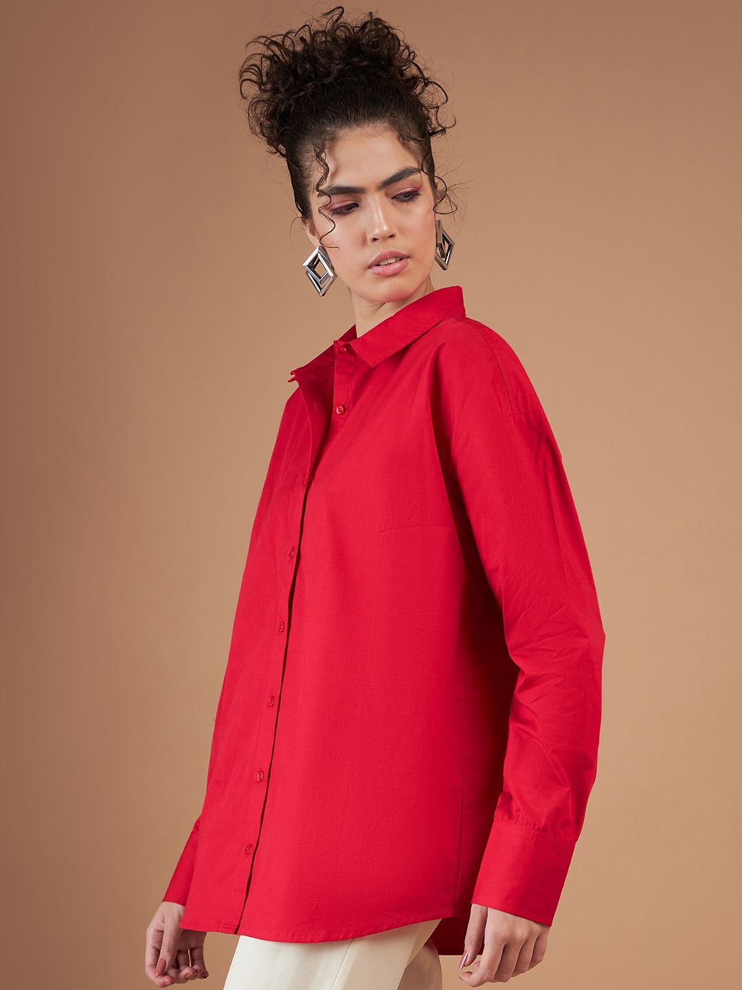 SASSAFRAS Red Oversized Pure Cotton Casual Shirt