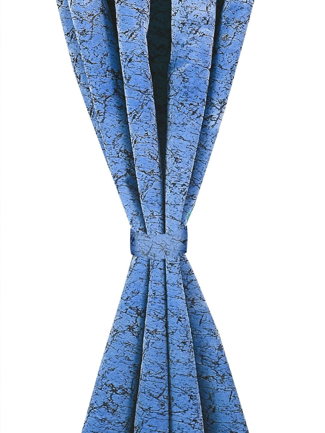 Cortina Blue & Black 2 Pieces Printed Room Darkening Velvet Long Door Curtains