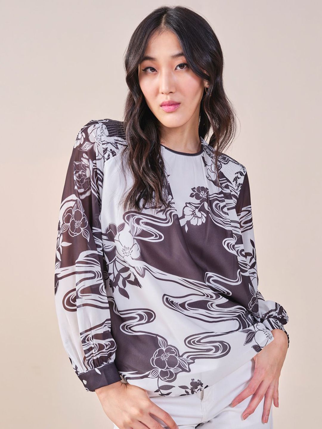 AND Women Abstract Print High Neck Sleeveless Top