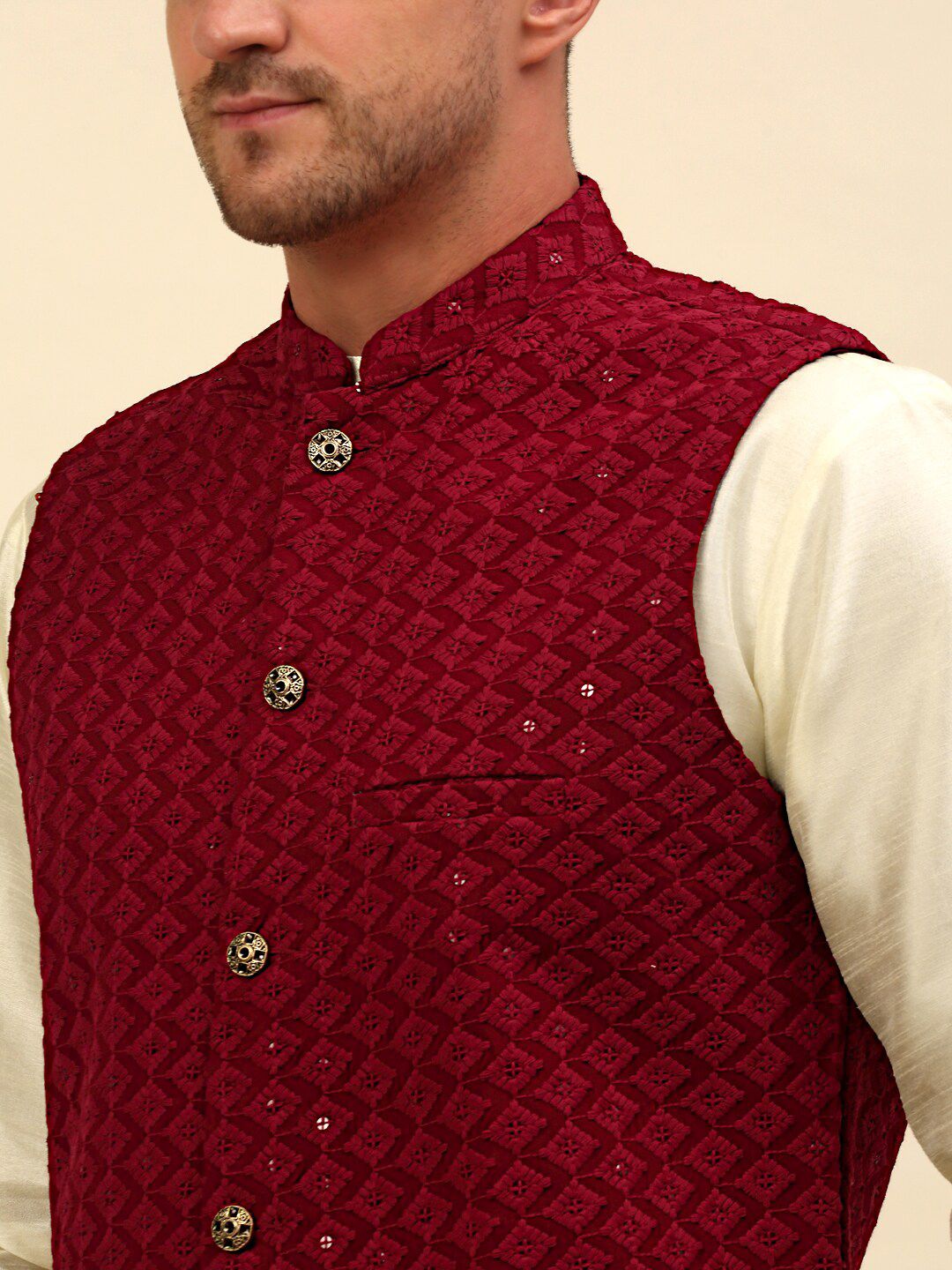 Anouk Maroon Embroidered Sequinned Nehru Jacket
