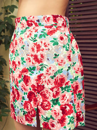 SASSAFRAS Red Floral Printed Sweetheart Neck Top With Skirt