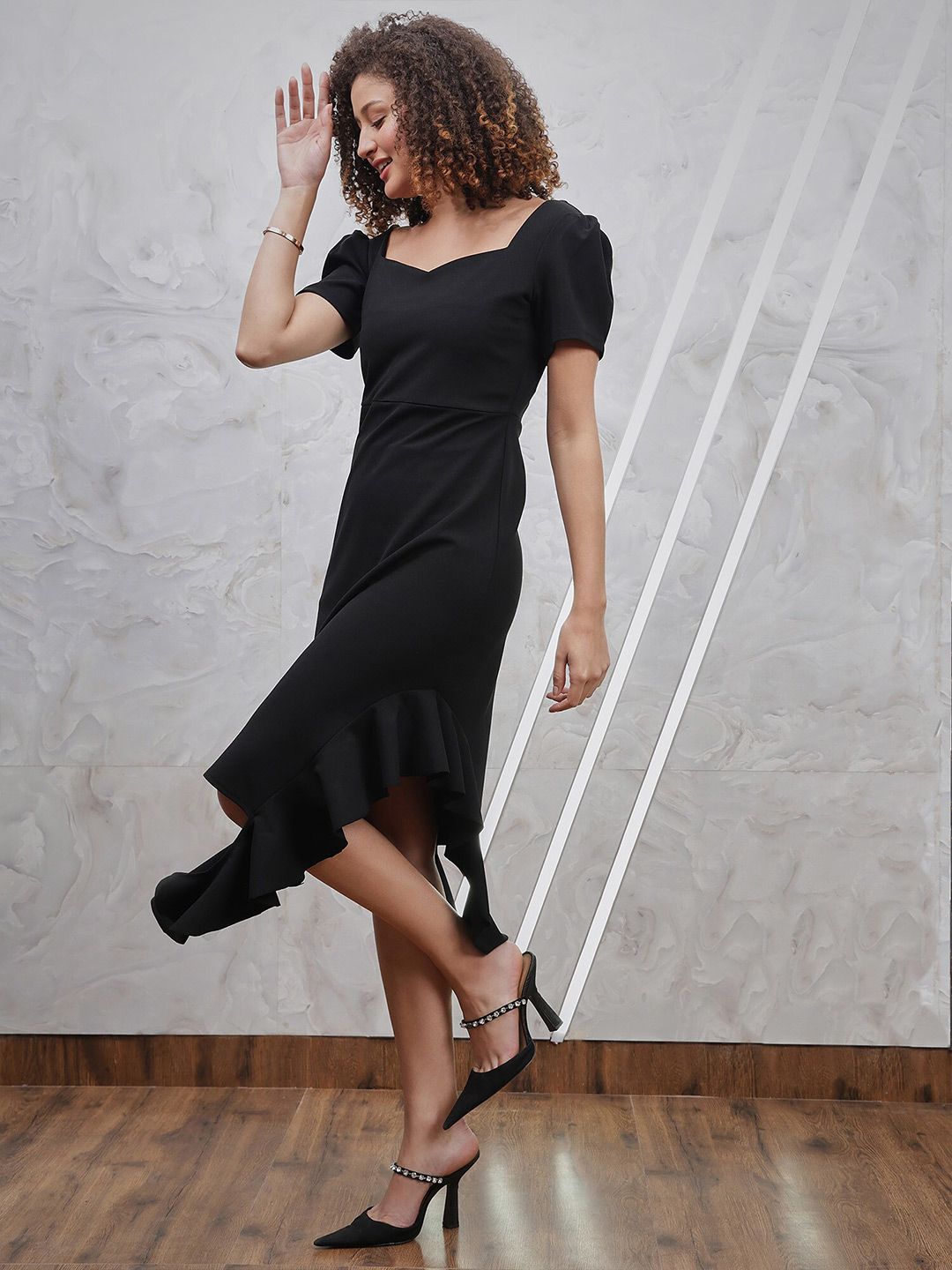 Athena Ruffled Sweetheart Neck Fit & Flare Dress