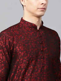 SOJANYA Men Maroon Woven Design Straight Kurta