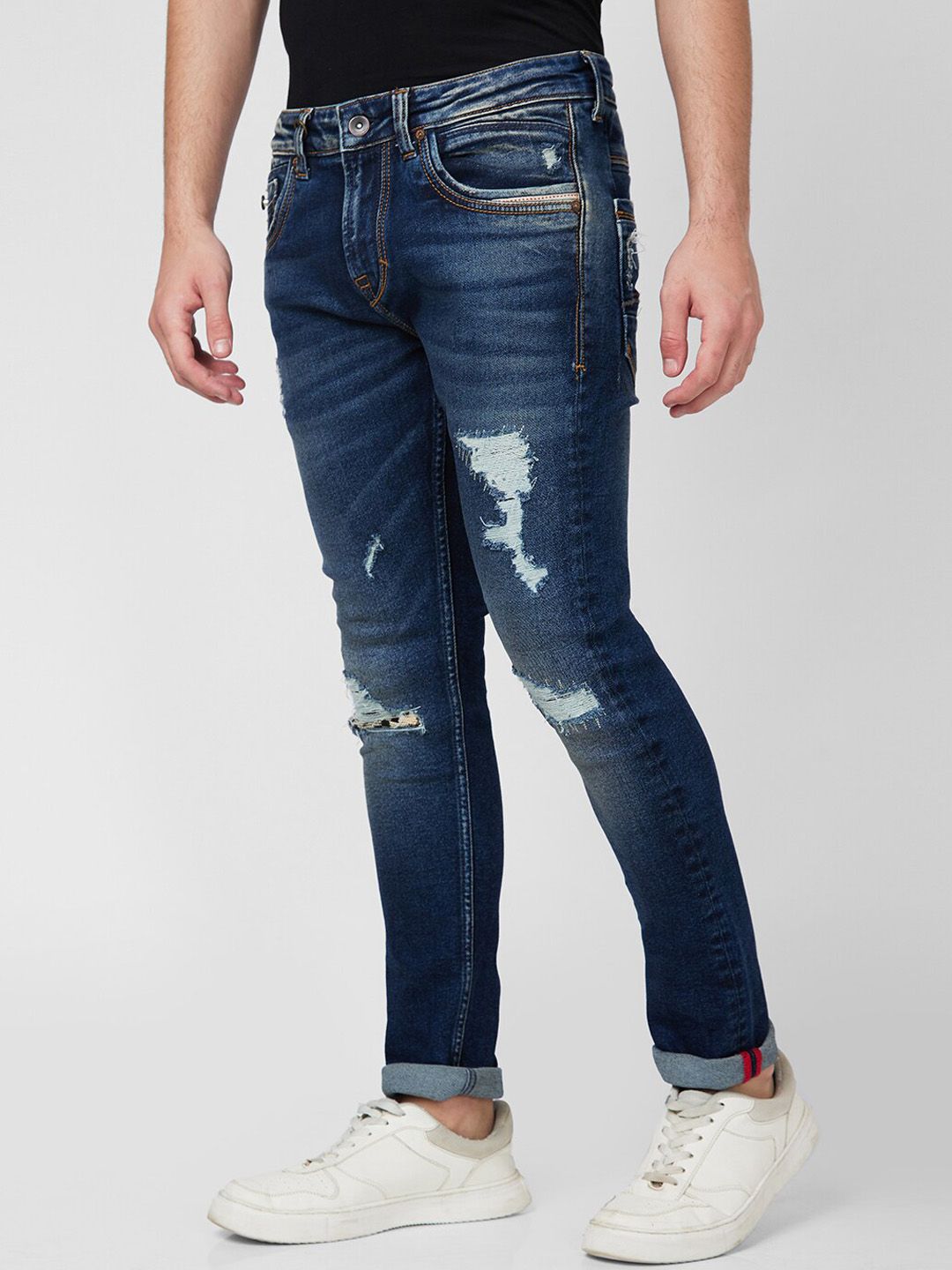 SPYKAR Men Skinny Fit Low-Rise Mildly Distressed Heavy Fade Cotton Jeans