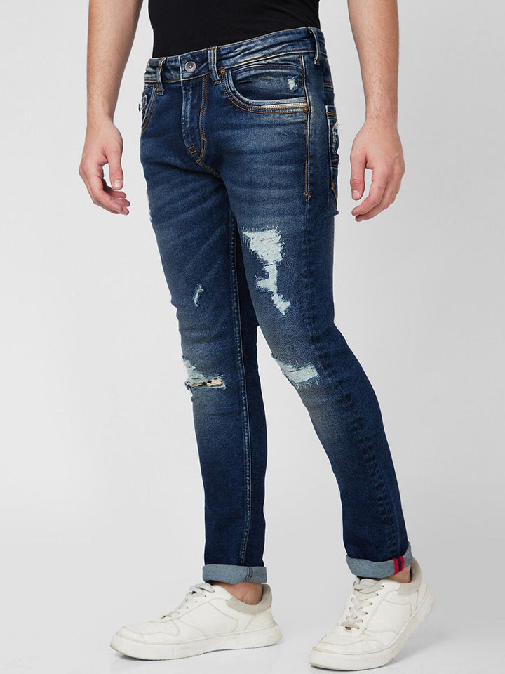 SPYKAR Men Skinny Fit Low-Rise Mildly Distressed Heavy Fade Cotton Jeans